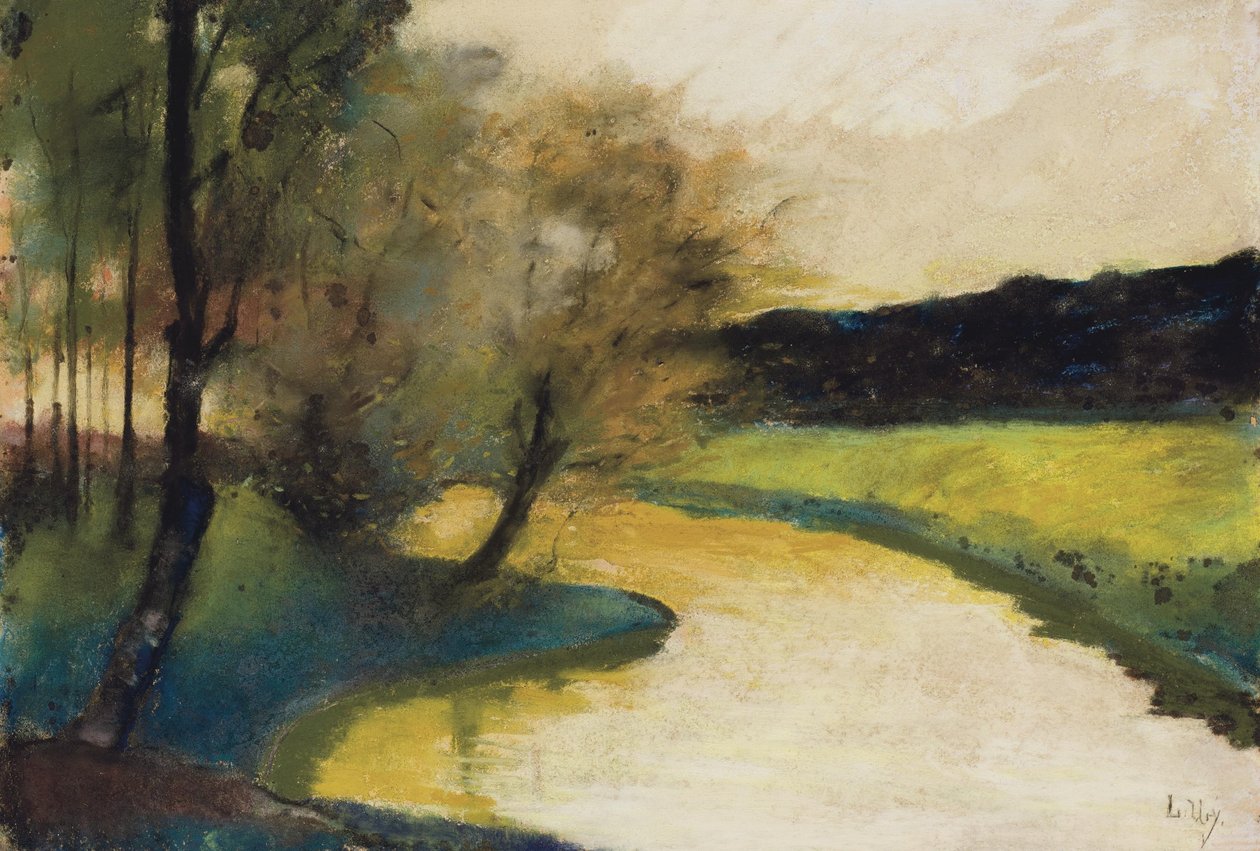 Herbstliche Bachlandschaft im Abendlicht av Lesser Ury