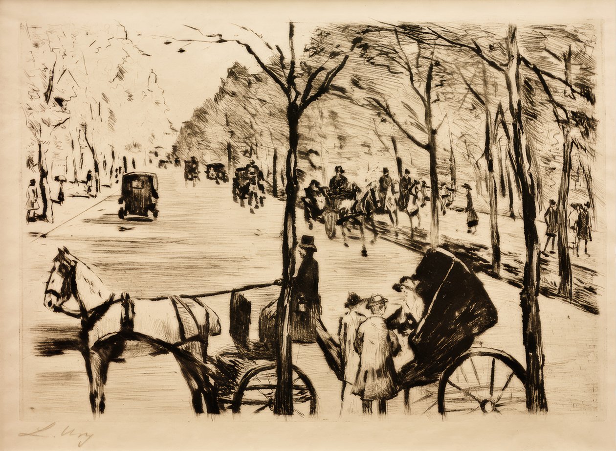 Gränd i djurparken med en vagn i förgrunden av Lesser Ury