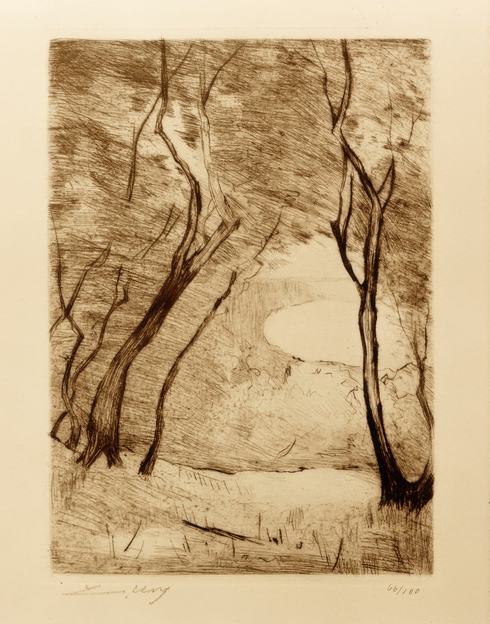 Träd på stranden av Grunewaldsee av Lesser Ury