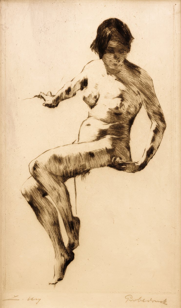 Sitter kvinnlig naken av Lesser Ury