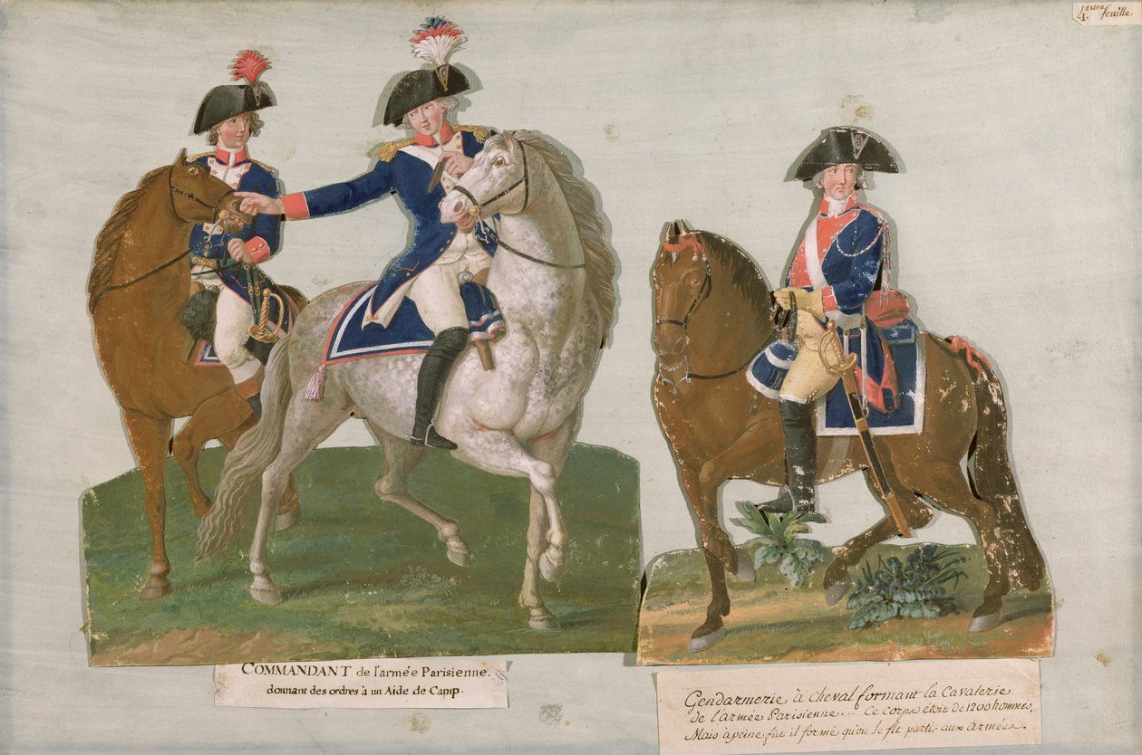 Arméchef och en officer från den beridna polisen (gouache på kort) av Lesueur Brothers