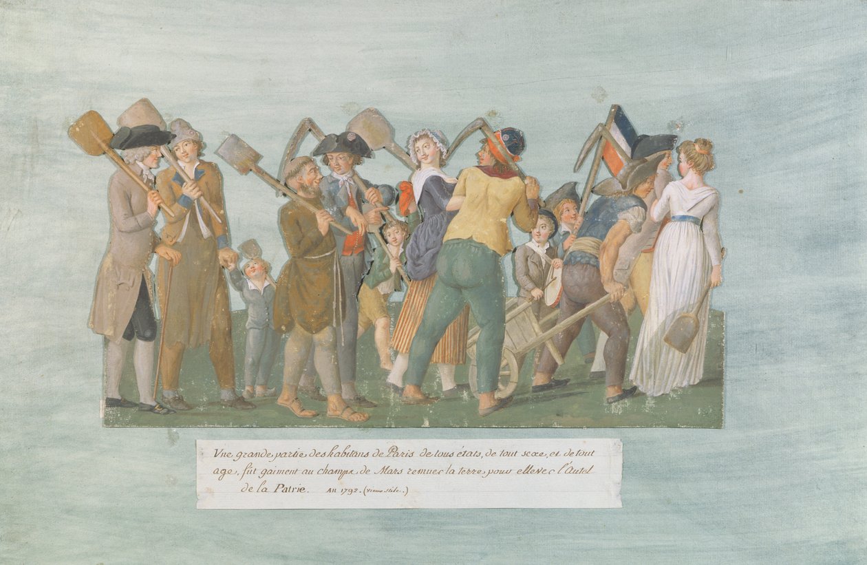 Fol.31 Parisarna på väg till Champ de Mars, 1792 (gouache på kort) av Lesueur Brothers