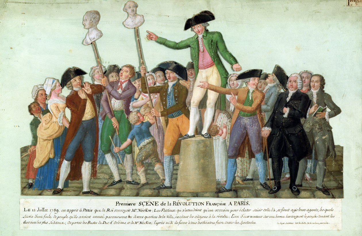 Början av den franska revolutionen, 12 juli 1789, Paris (gouache på kort) av Lesueur Brothers