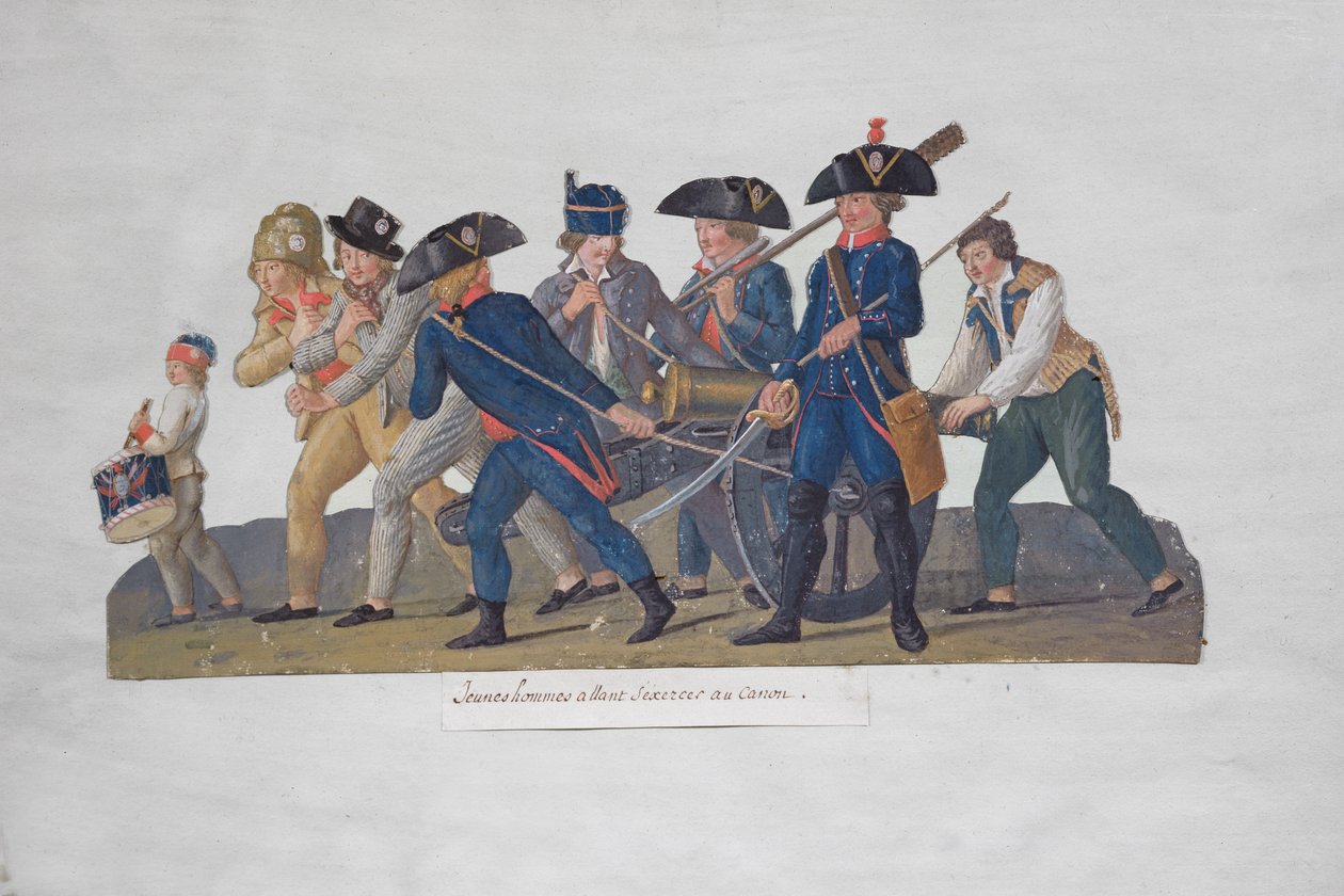 Unga män iväg för att träna med kanonen, ca 1789 av Lesueur Brothers
