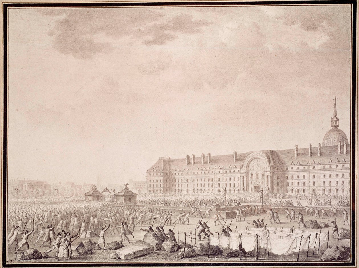 Franska revolutionen: ta till vapen vid Invalides den 14/07/1789. Litografi av bröderna Lesueur (1700-talet) av Lesueur Brothers