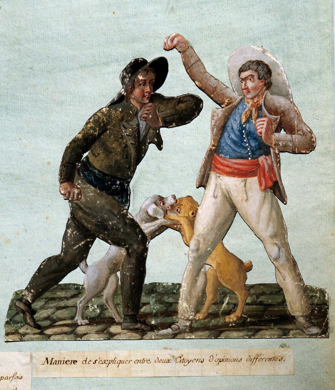 Franska revolutionen: två medborgare slåss. Gouache des freres Lesueur (1700-talet) av Lesueur Brothers