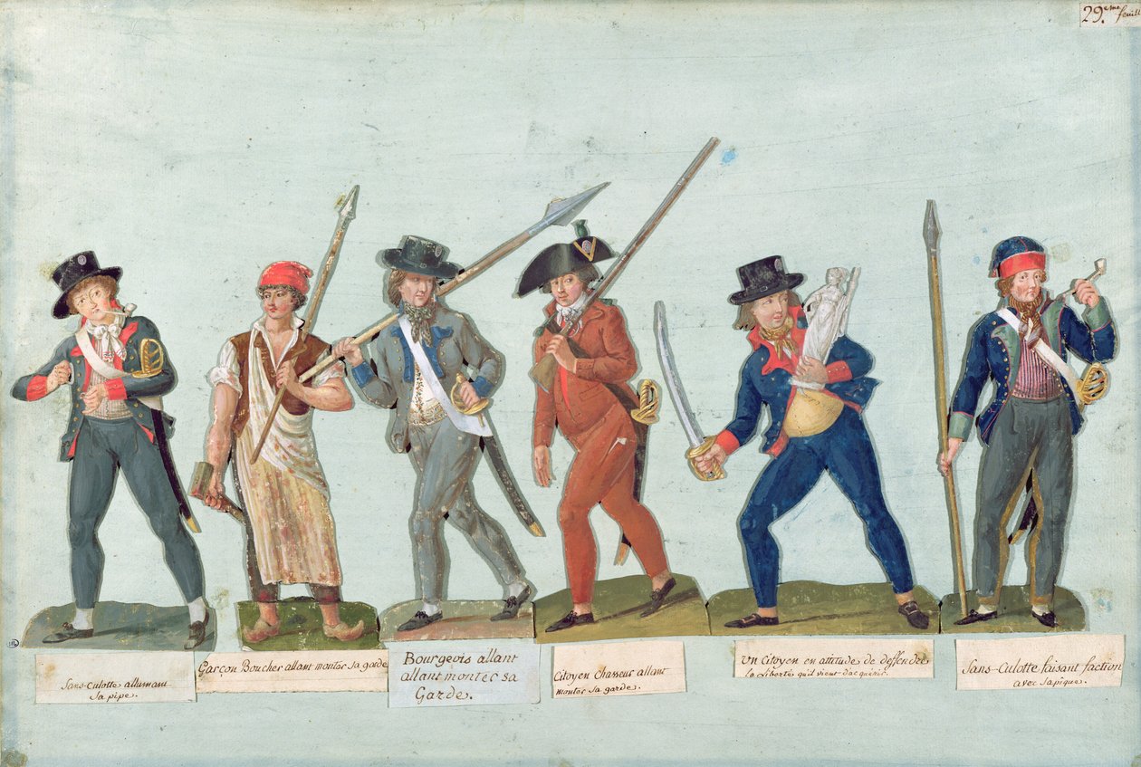Sans Culotte tänder sin Pipe, Ung slaktare, Bourgeois Going to Guard, Huntsman, Citizen Defending his Liberty, Sans Culotte Keeping Guard av Lesueur Brothers