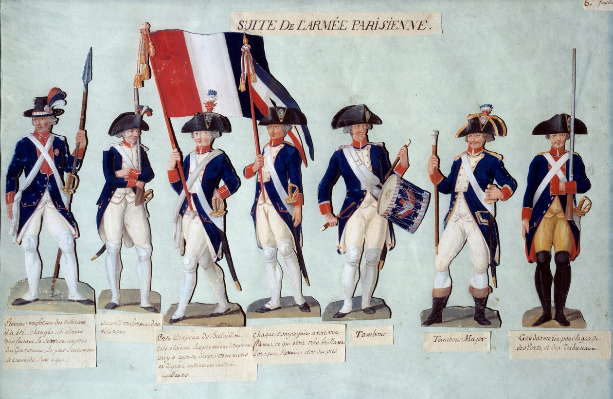 Den parisiska armén under den franska revolutionen Gouache des freres Lesueur (1700-talet) av Lesueur Brothers