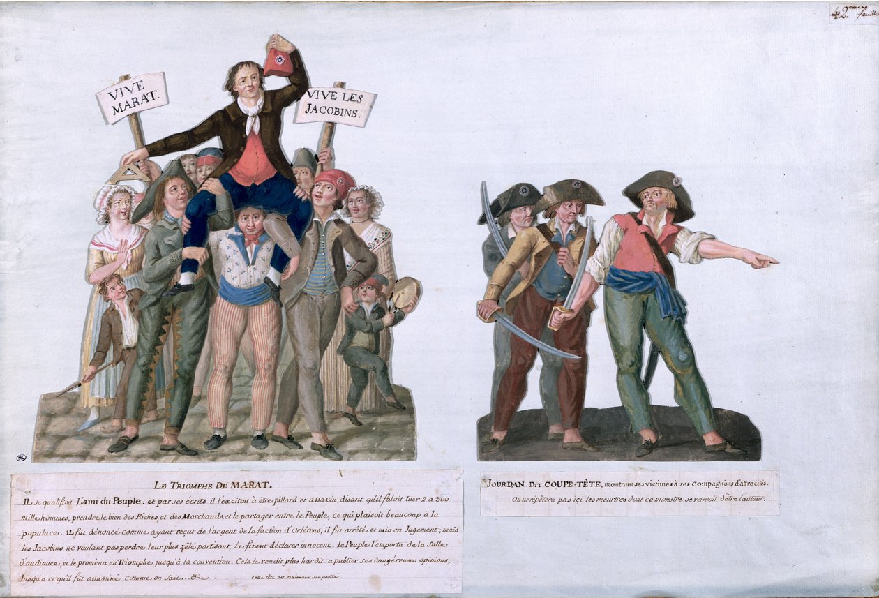 Marats och Camille Jordans triumf sa "Skär av deras huvuden", ca 1792 (gouache på kartong) av Lesueur Brothers