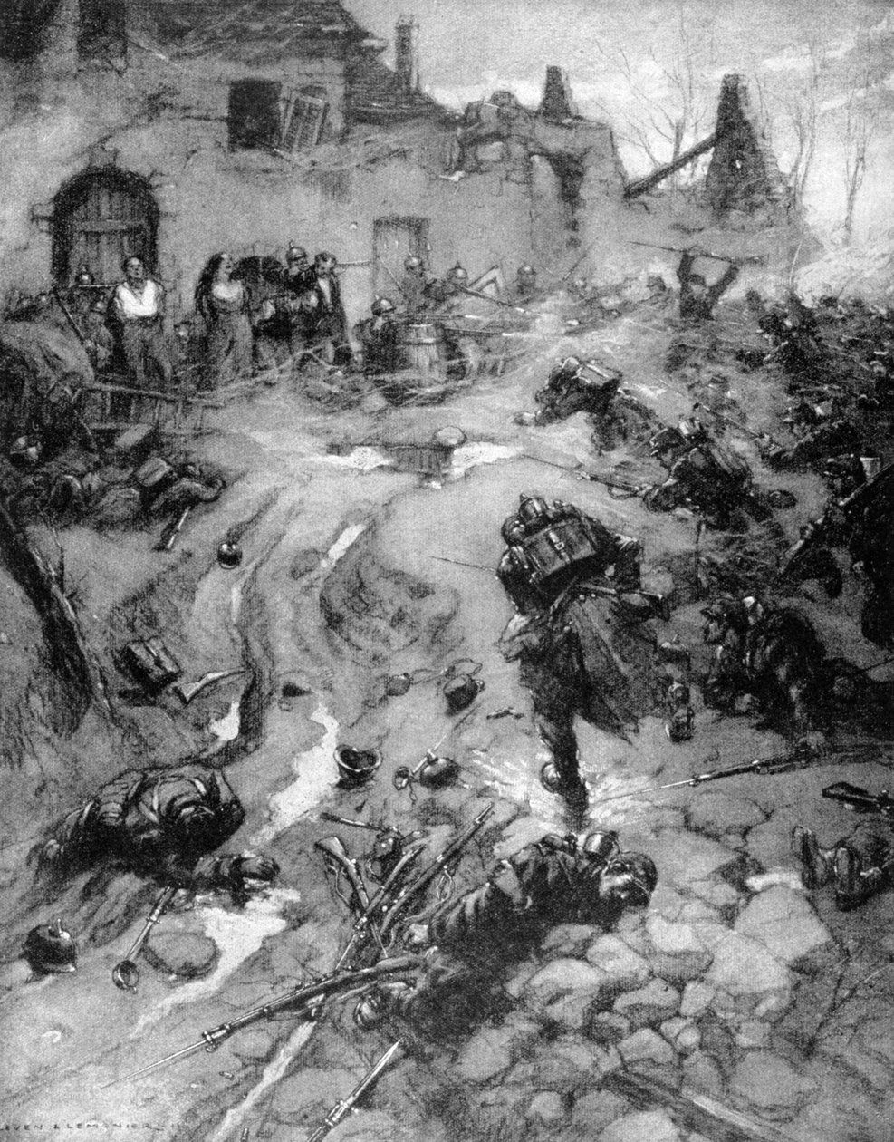 Våra trupper tar Steinbach, Alsace, första världskriget, 1915 av Leven and Lemonier