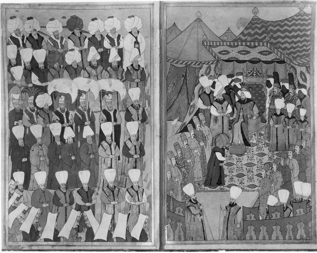 Sultan Ahmed III delar ut pengar framför kiosken i Bagdad under omskärelseceremonierna, från 