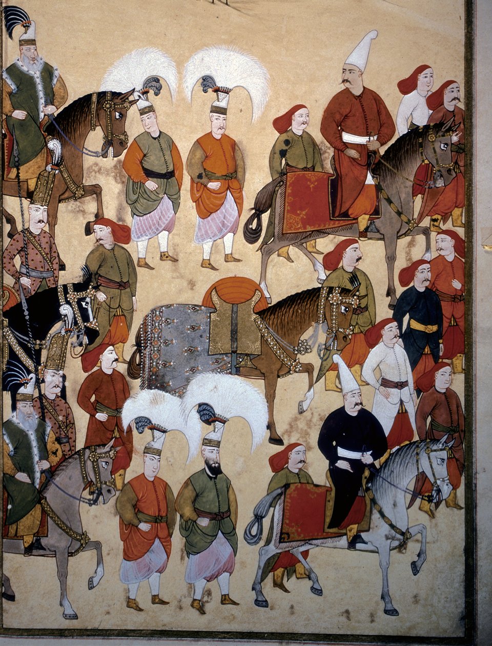 OTTOMAN EMPIRE: "Parade av janitsjarerna (Yeniceri) med befälhavarens häst" av Levni Levni