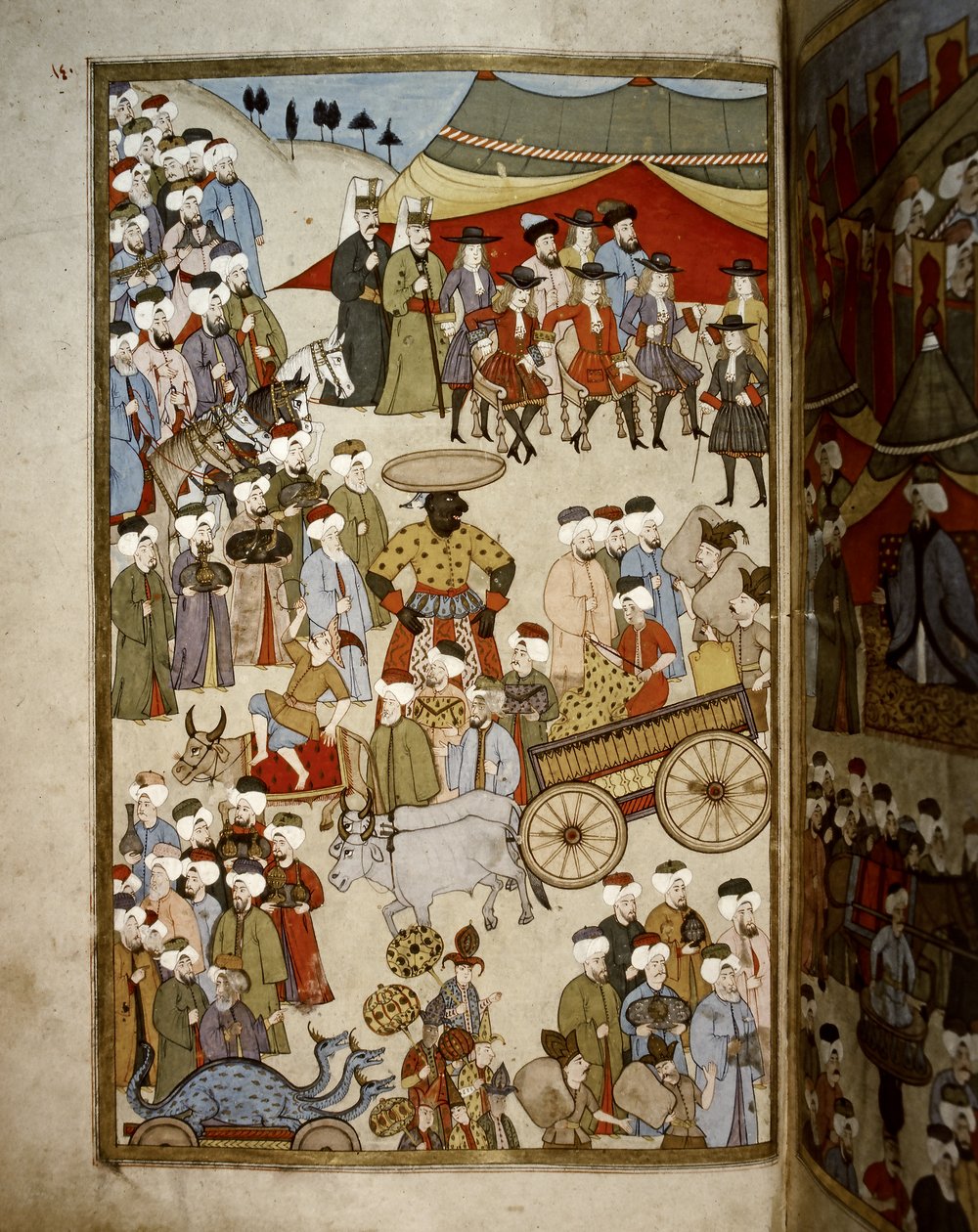 OTTOMANSKA EMPIRATET: Basaren i Istanbul, ca 1720 (miniatyr) av Levni Levni