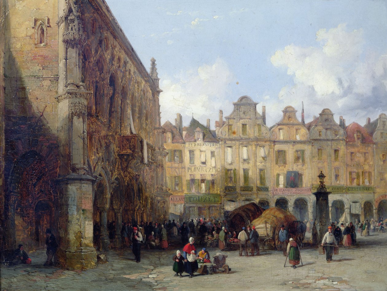 The Hotel de Ville, Arras, 1856 (olja på kort) av Lewis John Wood