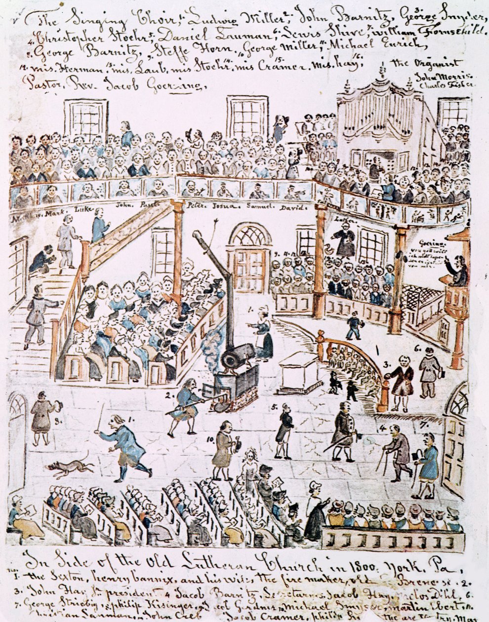 Inuti den gamla lutherska kyrkan, York County, 1800 av Lewis Miller