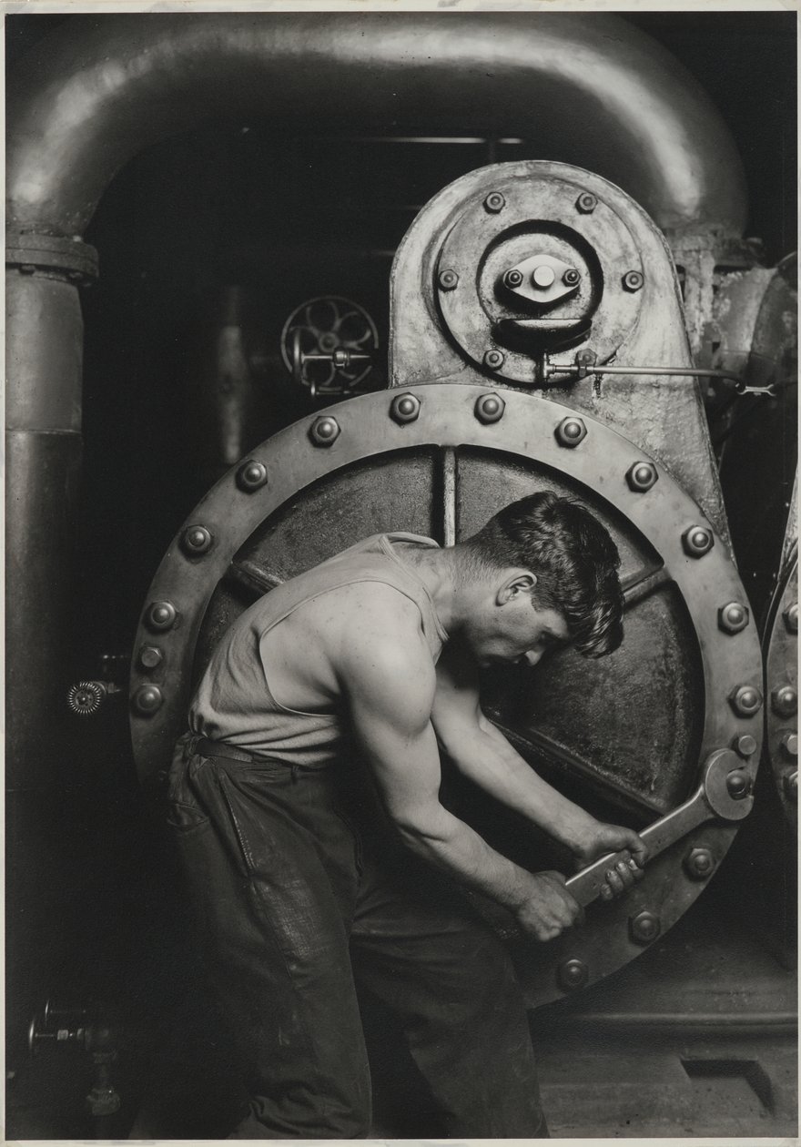 Power House Mechanic, 1925 (gelatinsilvertryck på vit väv) av Lewis Wickes Hine