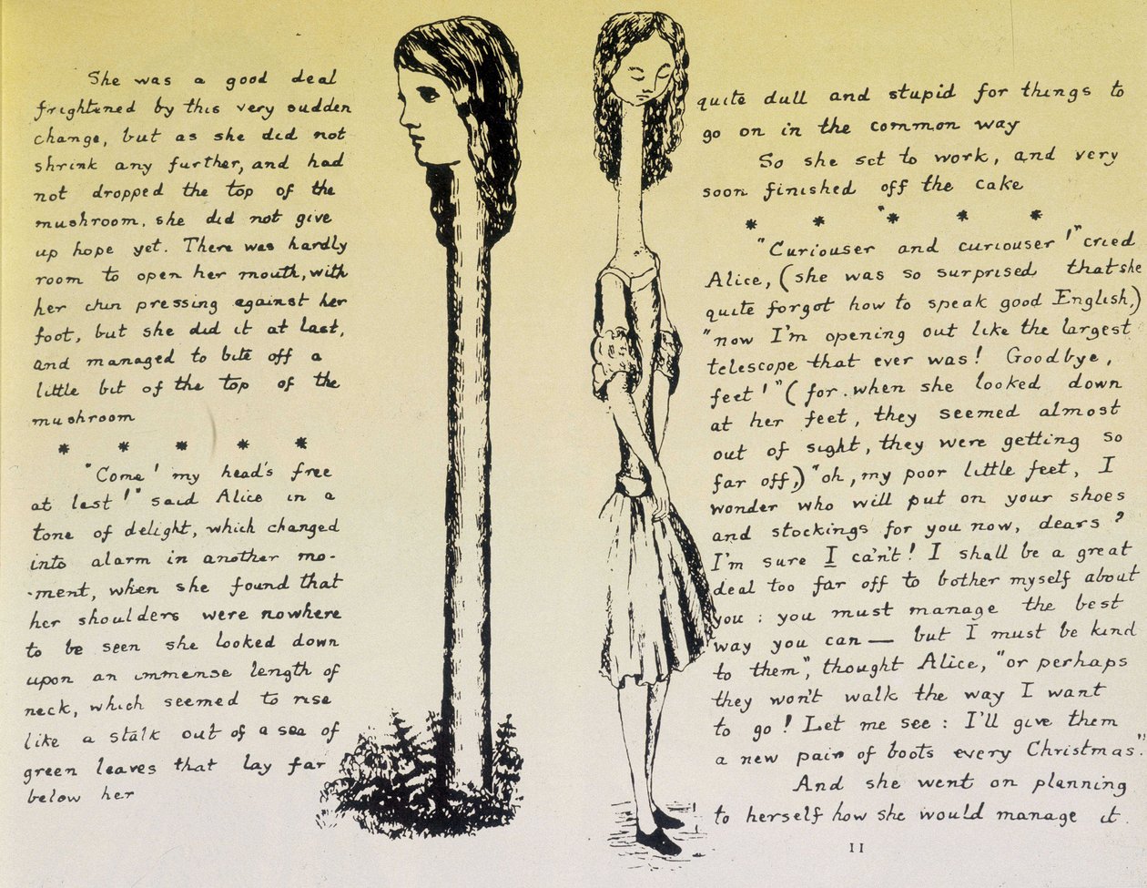 Alice on the Long Neck - Manuskript och teckningar av "Alice i Underlandet" av Lewis Carroll, coll. av Lewis Carroll
