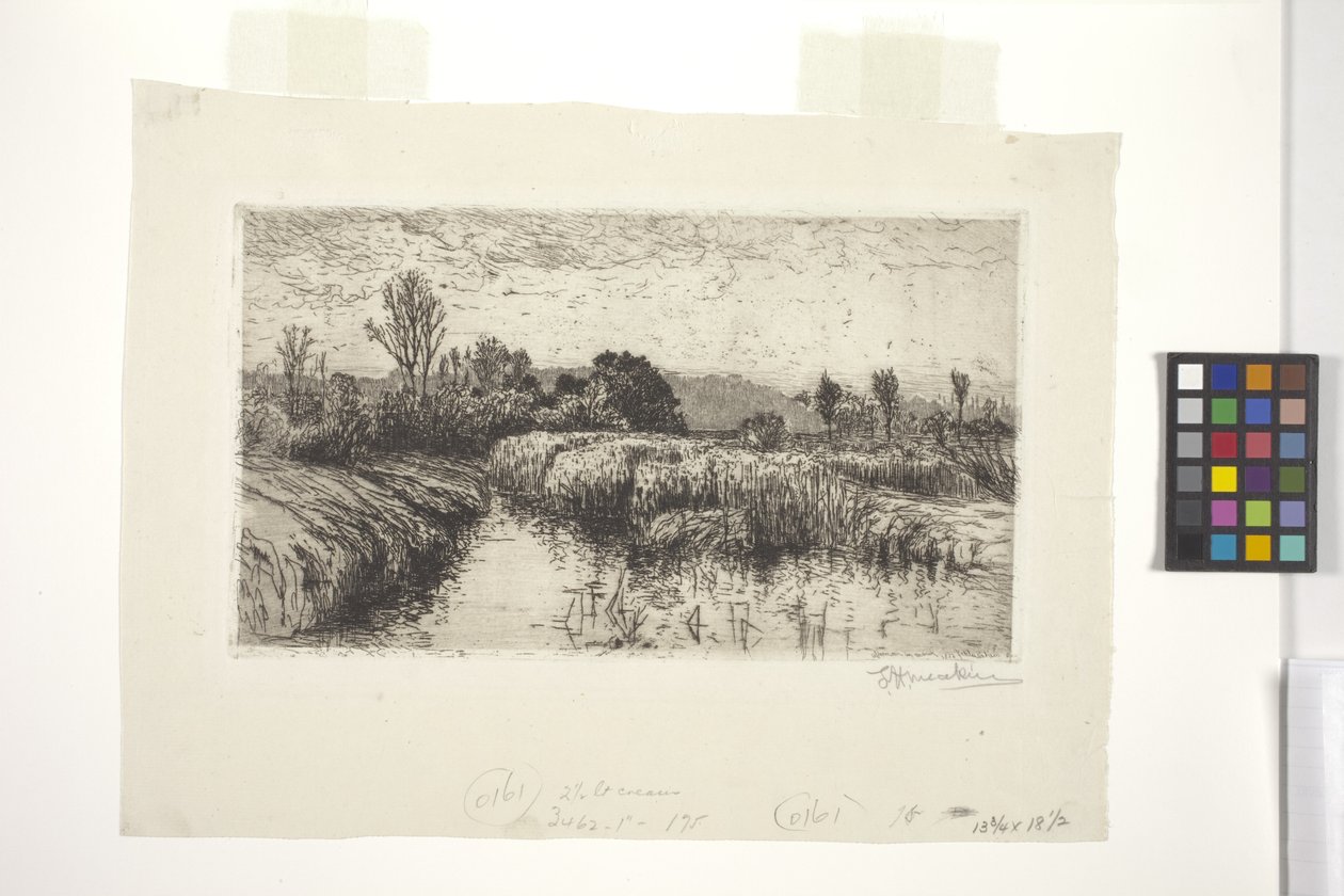 Eftermiddag i mars, Schleissheim, Bayern (etsning) av Lewis Henry Meakin