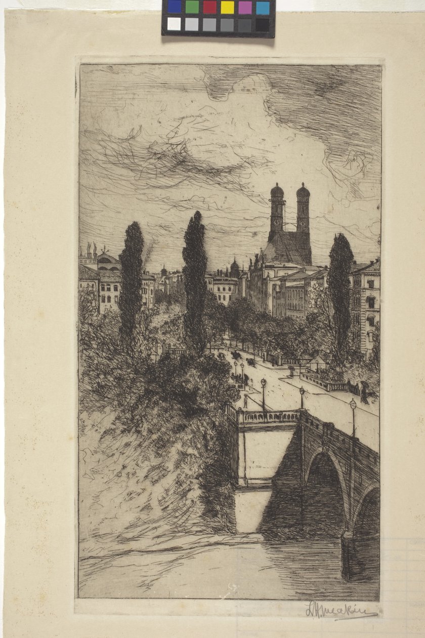 Maximiliam Street And Frauenkirche, München, Bayern (etsning) av Lewis Henry Meakin