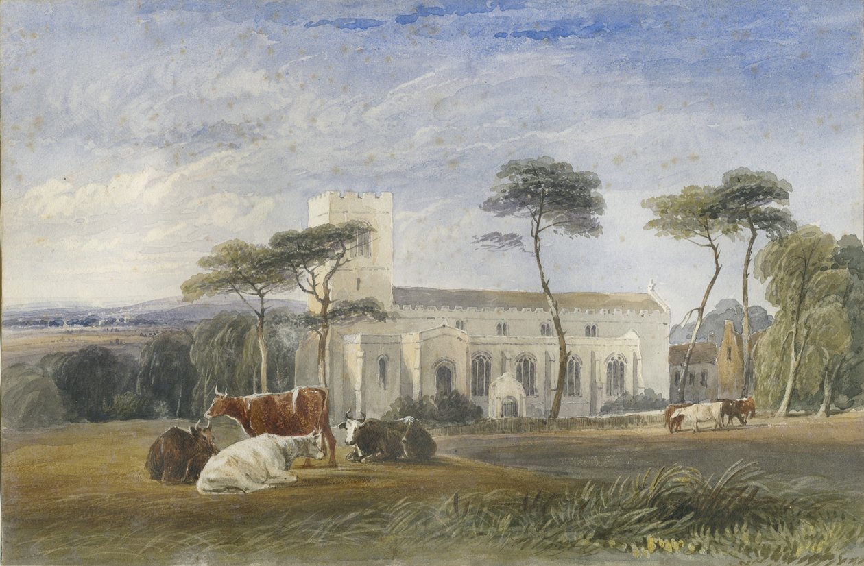 Biddulph Church: akvarellmålning och [c 1830-1840] av Lewis John Wood
