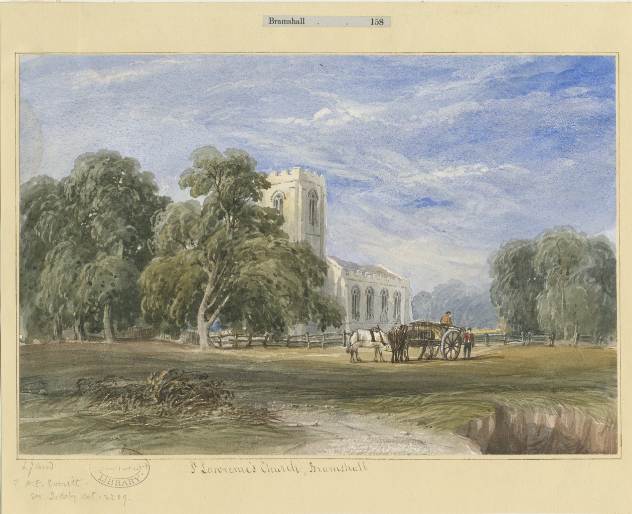 Bramshall kyrka: akvarellmålning och [c 1830-1840] av Lewis John Wood