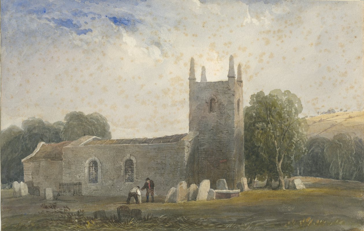Butterton Church: akvarellmålning och [c 1830-1840] av Lewis John Wood
