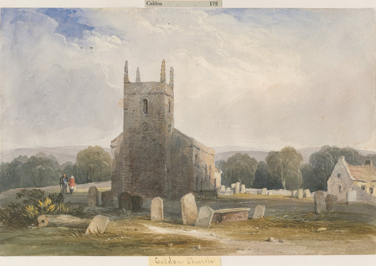 Chaldon Church: akvarellmålning och [c 1830-1840] av Lewis John Wood