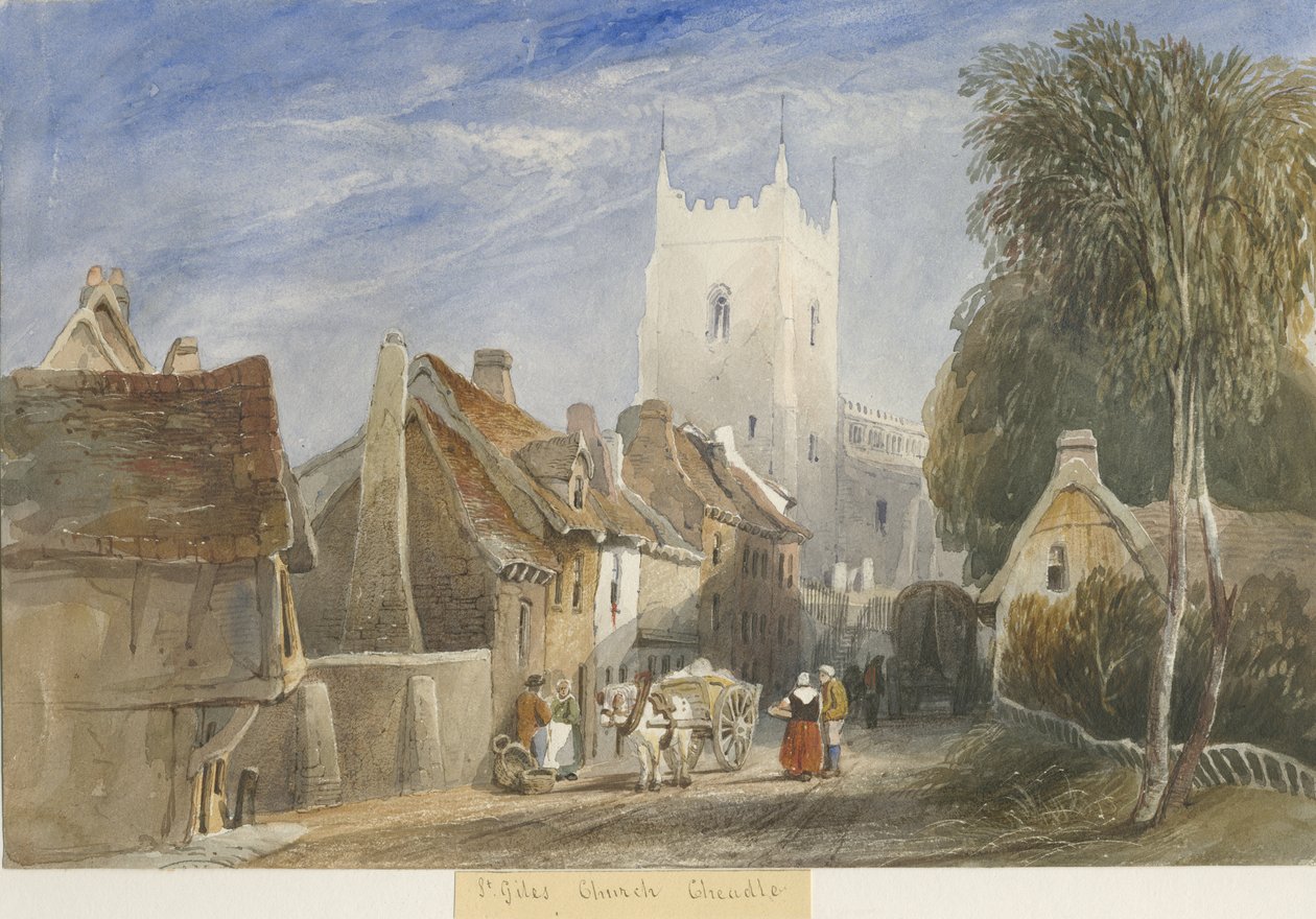 Cheadle Church: akvarellmålning och [c 1830-1840] av Lewis John Wood
