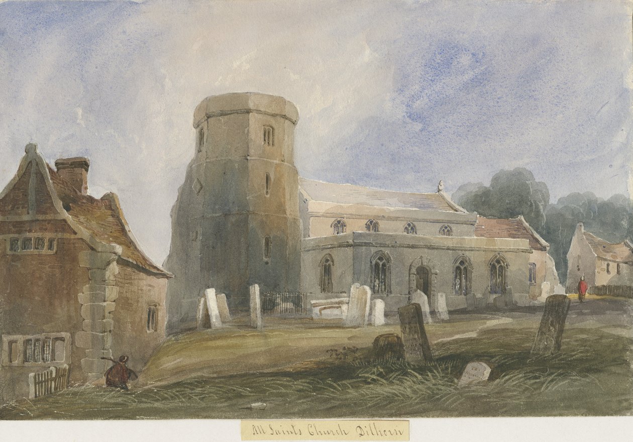 Dilhorne Church: akvarellmålning och [c 1830-1840] (målning) av Lewis John Wood