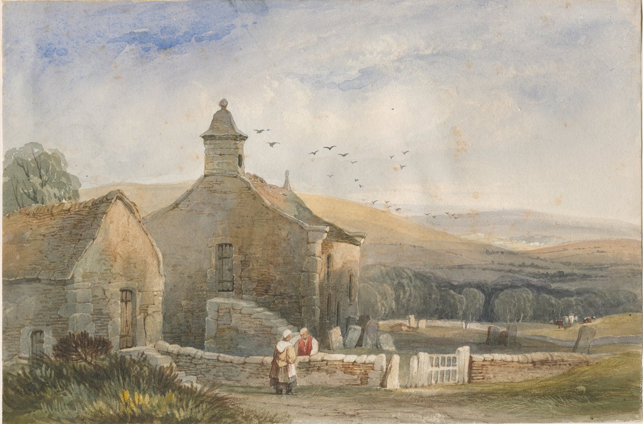 Elkstone Chapel: akvarellmålning, nd [?1800-talet] av Lewis John Wood
