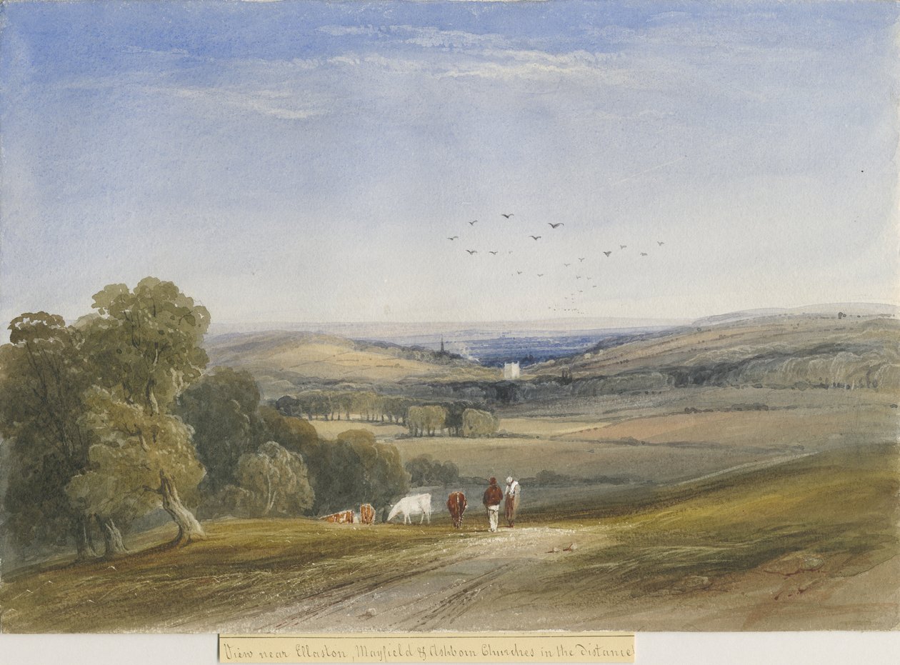 Ellastone Church: akvarellmålning, nd [?1800-talet] av Lewis John Wood