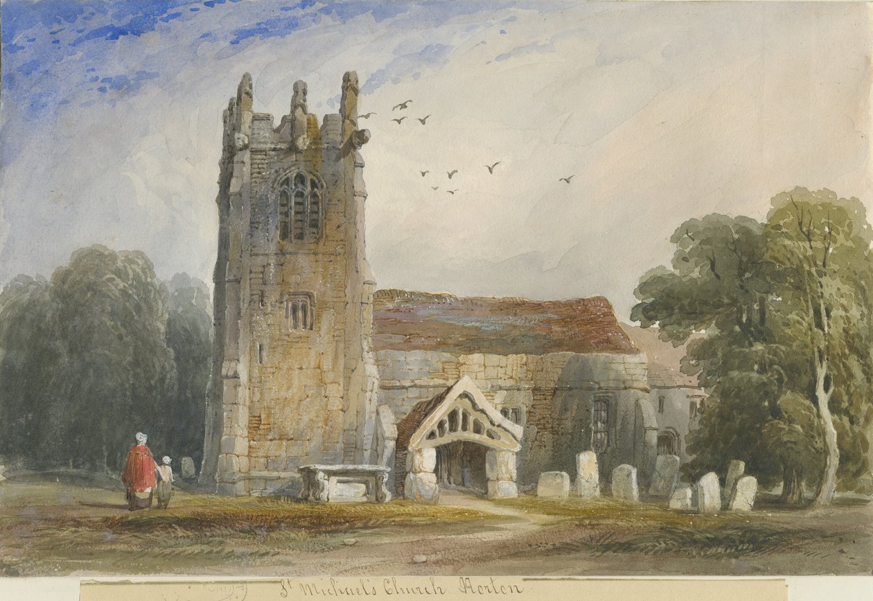 Horton Church: akvarellmålning, nd [c1840] av Lewis John Wood