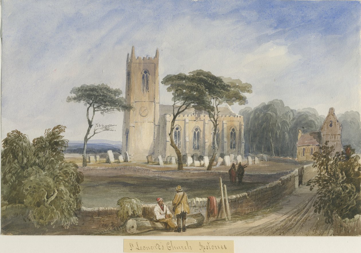 Ipstones Church: akvarellmålning och [c 1830-1840] av Lewis John Wood