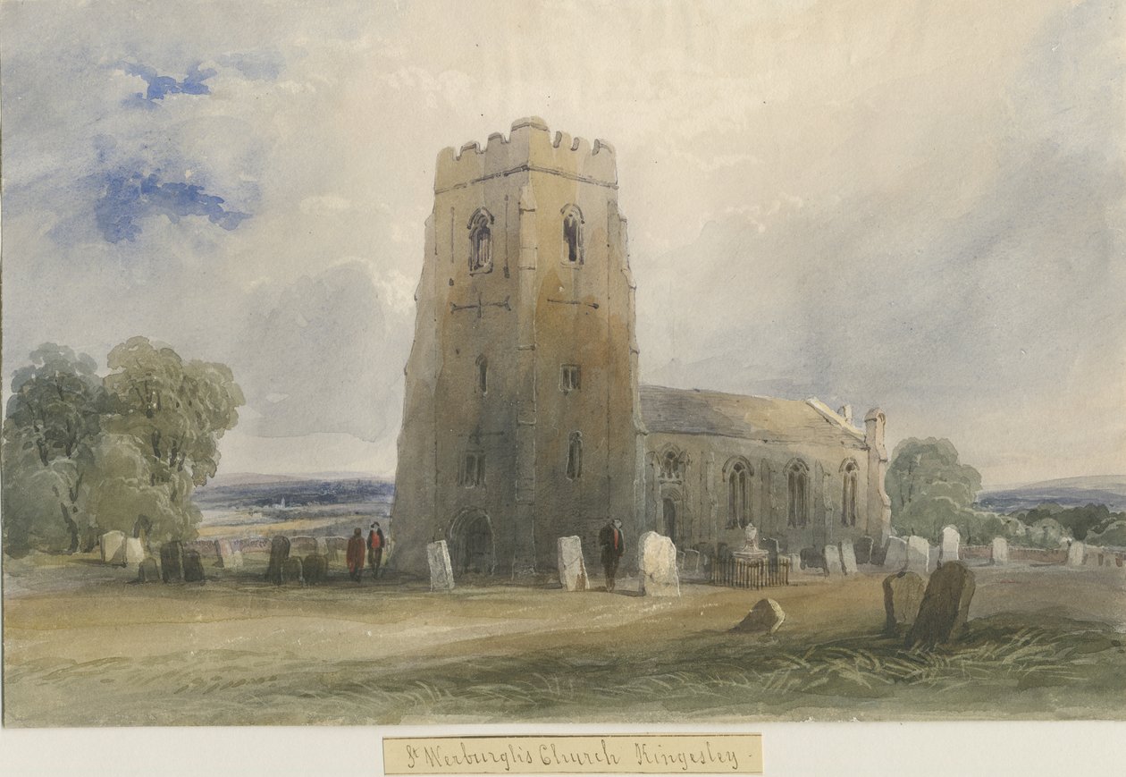 Kingsley Church: akvarellmålning och [c 1830-1840] av Lewis John Wood