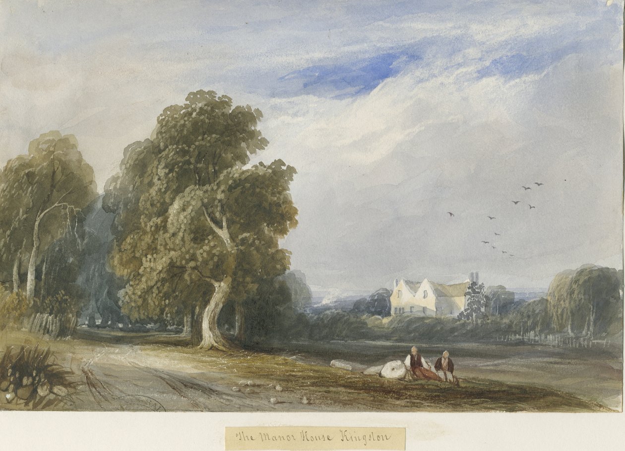 Kingstone - The Manor House: akvarellmålning och [c 1830-1840] av Lewis John Wood