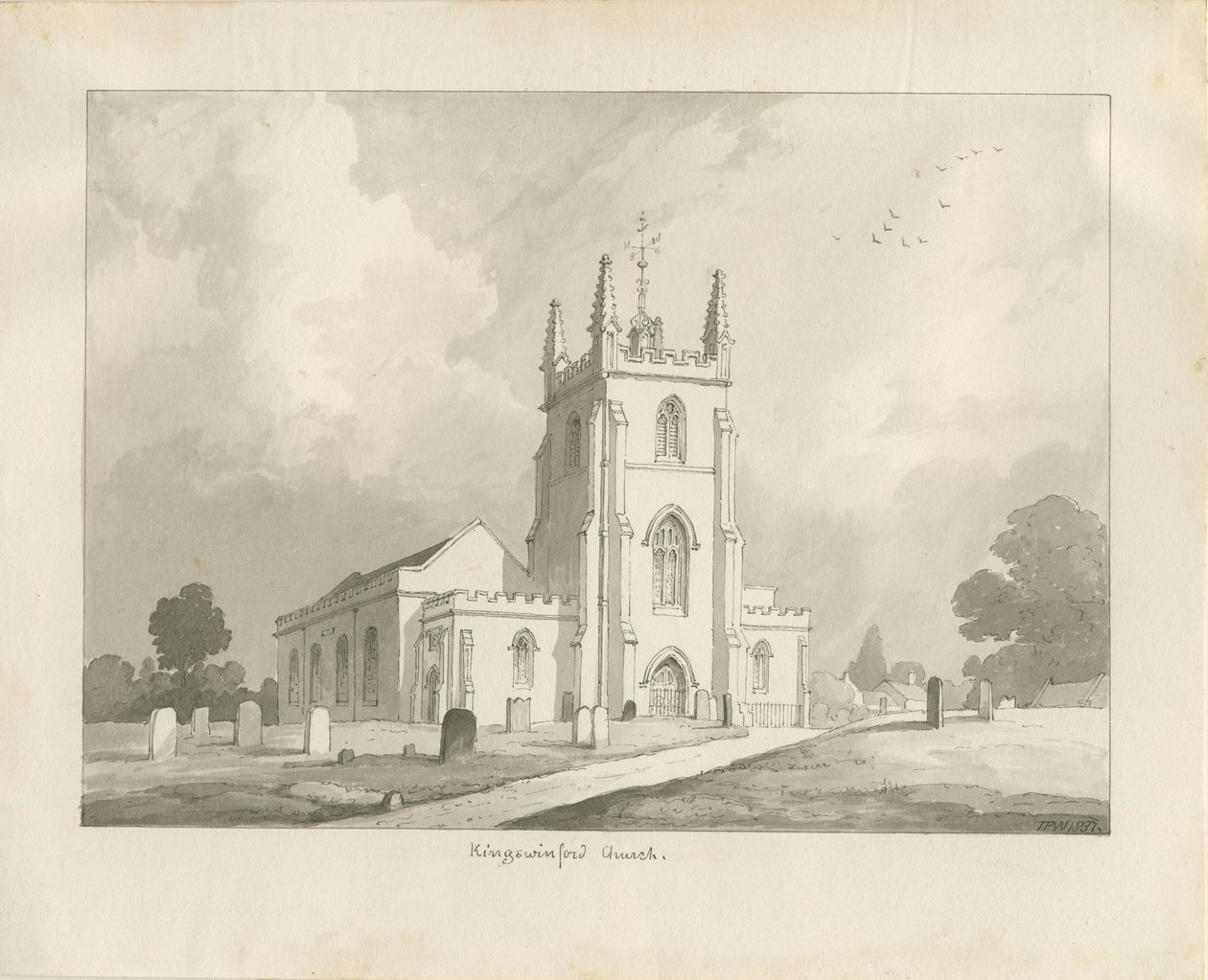 Kingswinford Church: sepiateckning, 1837 av Lewis John Wood