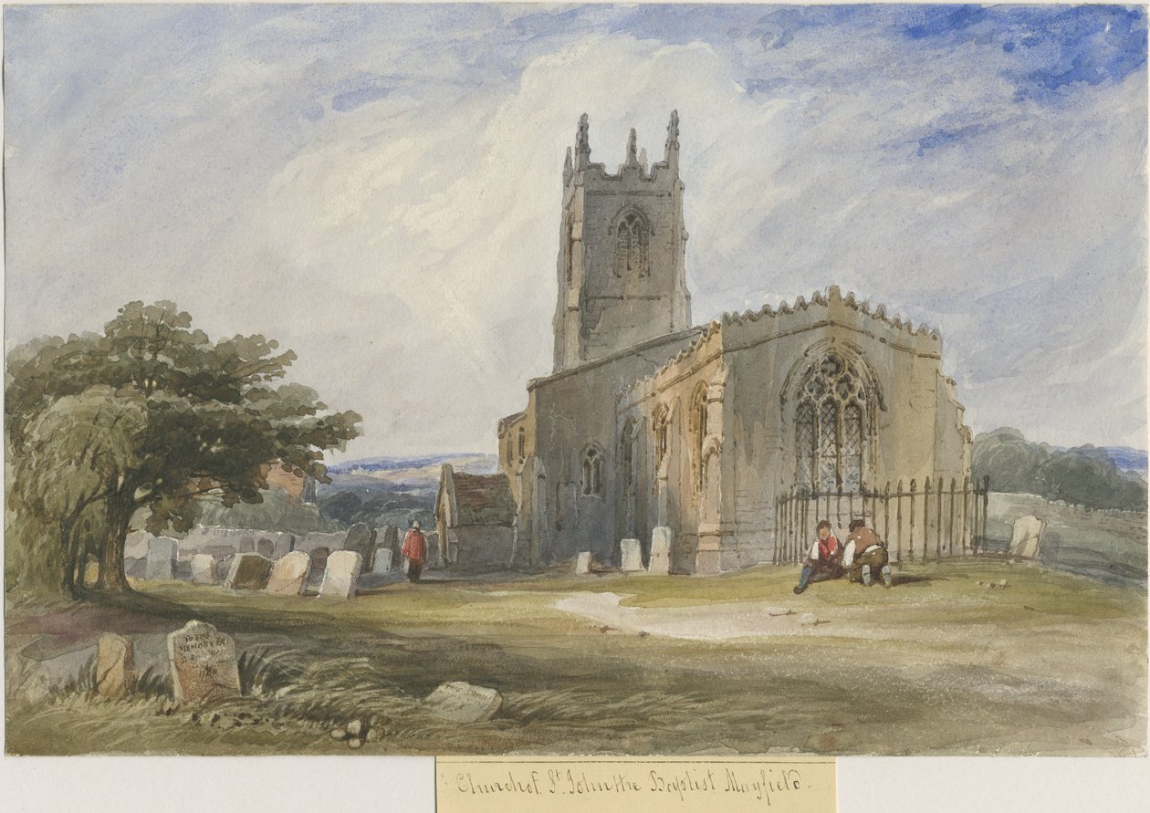 Mayfield Church: akvarellmålning och [c 1830-1840] av Lewis John Wood