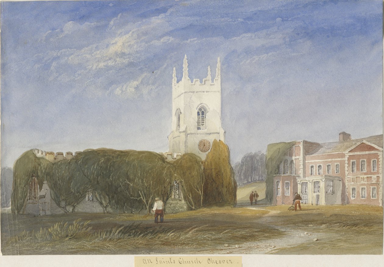 Okeover Church - "Alla helgon": akvarellmålning och [c 1830-1840] av Lewis John Wood