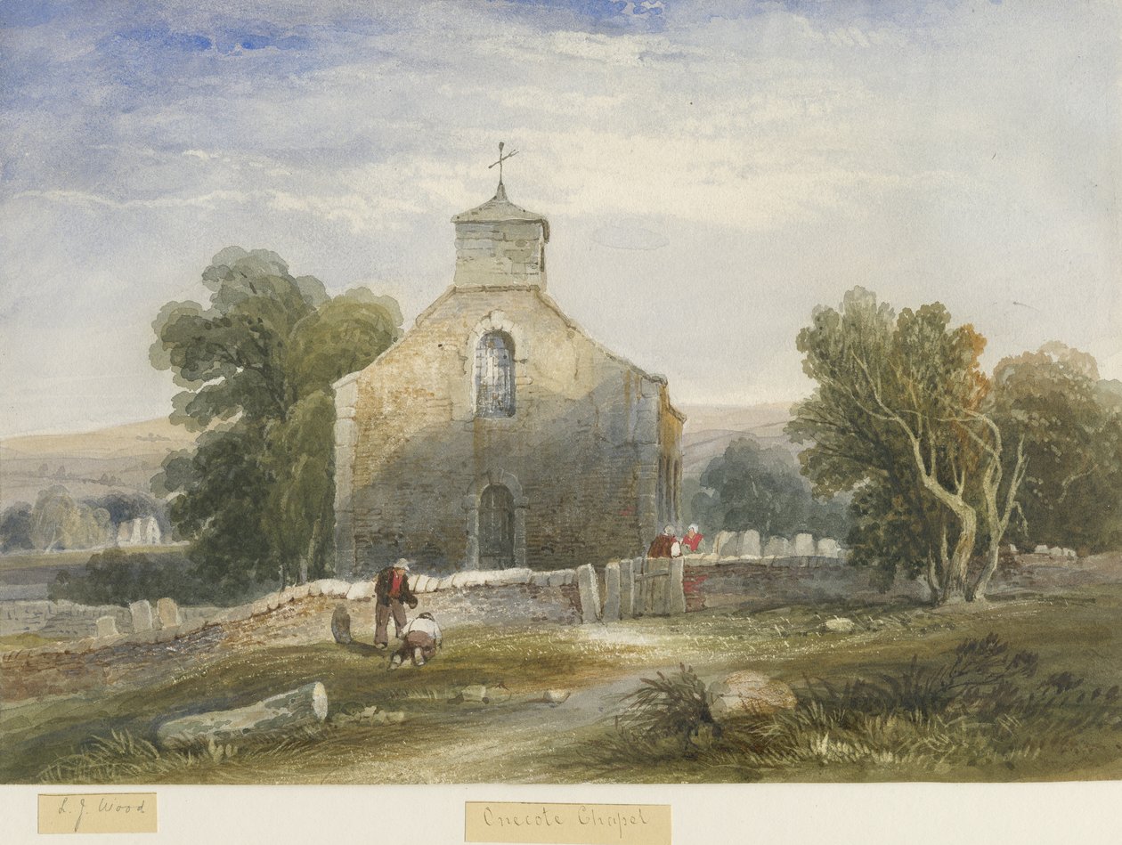Onecote Church: akvarellmålning och [c 1830-1840] av Lewis John Wood