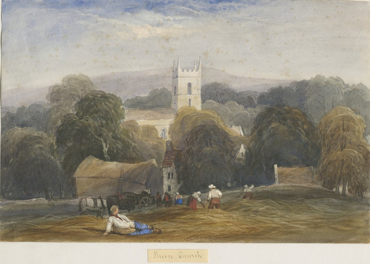 Sheen Church: akvarellmålning och [c 1830-1840] av Lewis John Wood