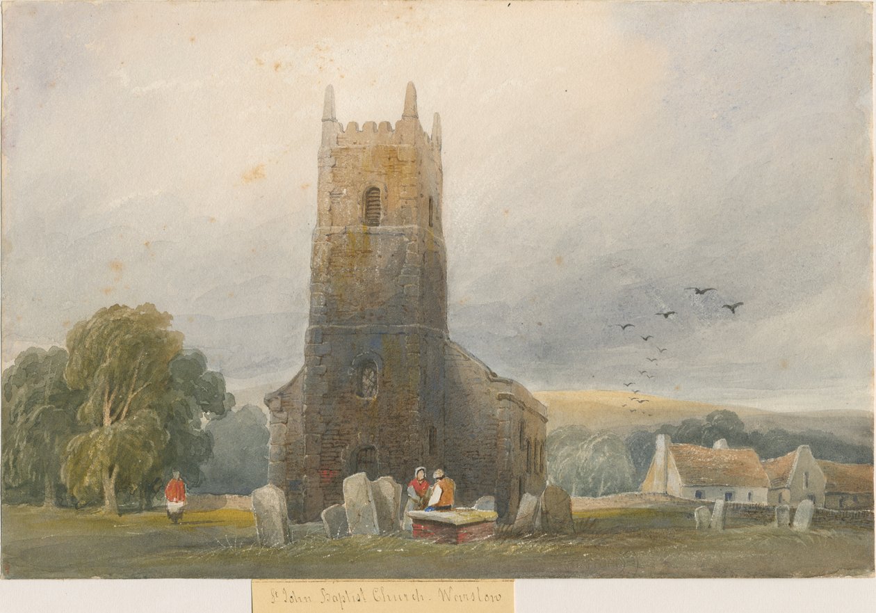 Warslow Church: akvarellmålning och [c 1830-1840] av Lewis John Wood