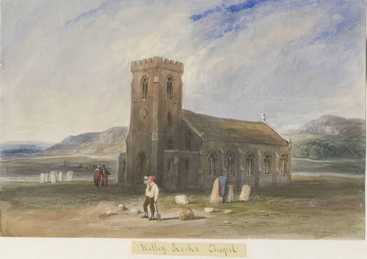 Wetley Rocks - Chapel: akvarellmålning och [c 1830-1840] av Lewis John Wood