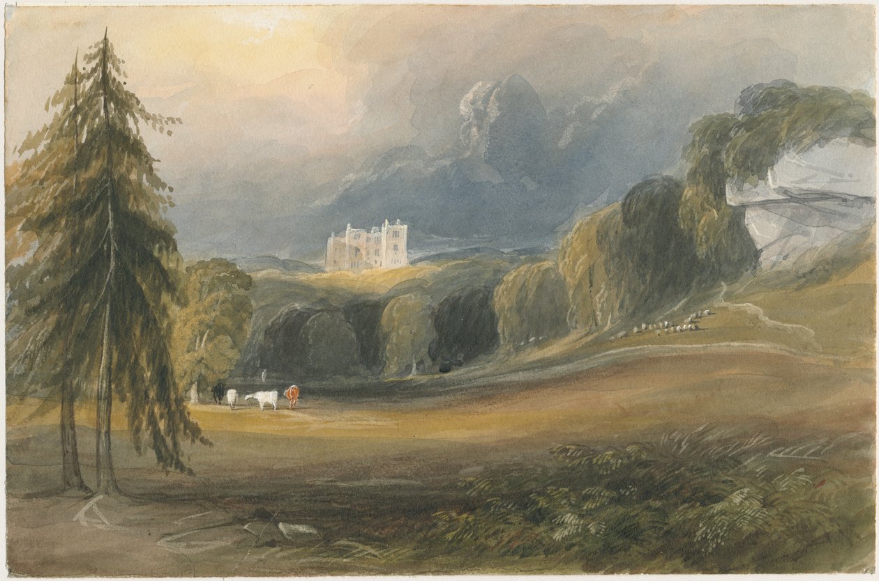 Wootton Lodge: akvarellmålning och [c 1830-1840] av Lewis John Wood