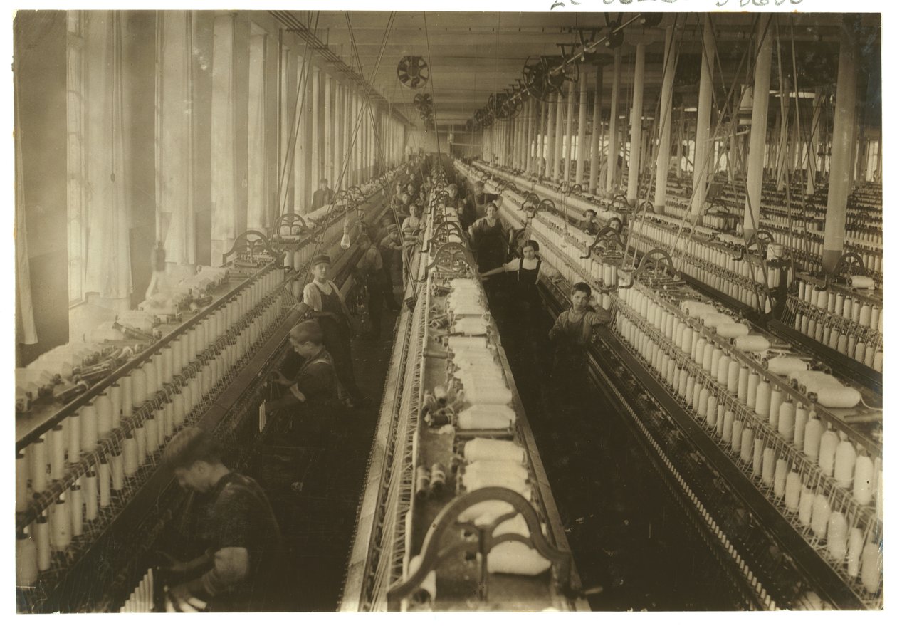 Barn som arbetar i spinningrummet på Cornell Mill, Fall River, Massachusetts, 1912 av Lewis Wickes Hine