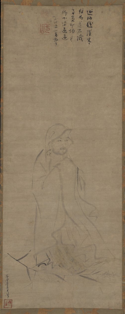 Bodhidharma korsar Yangzi-floden på en vass, före 1317. av Li Yaofu