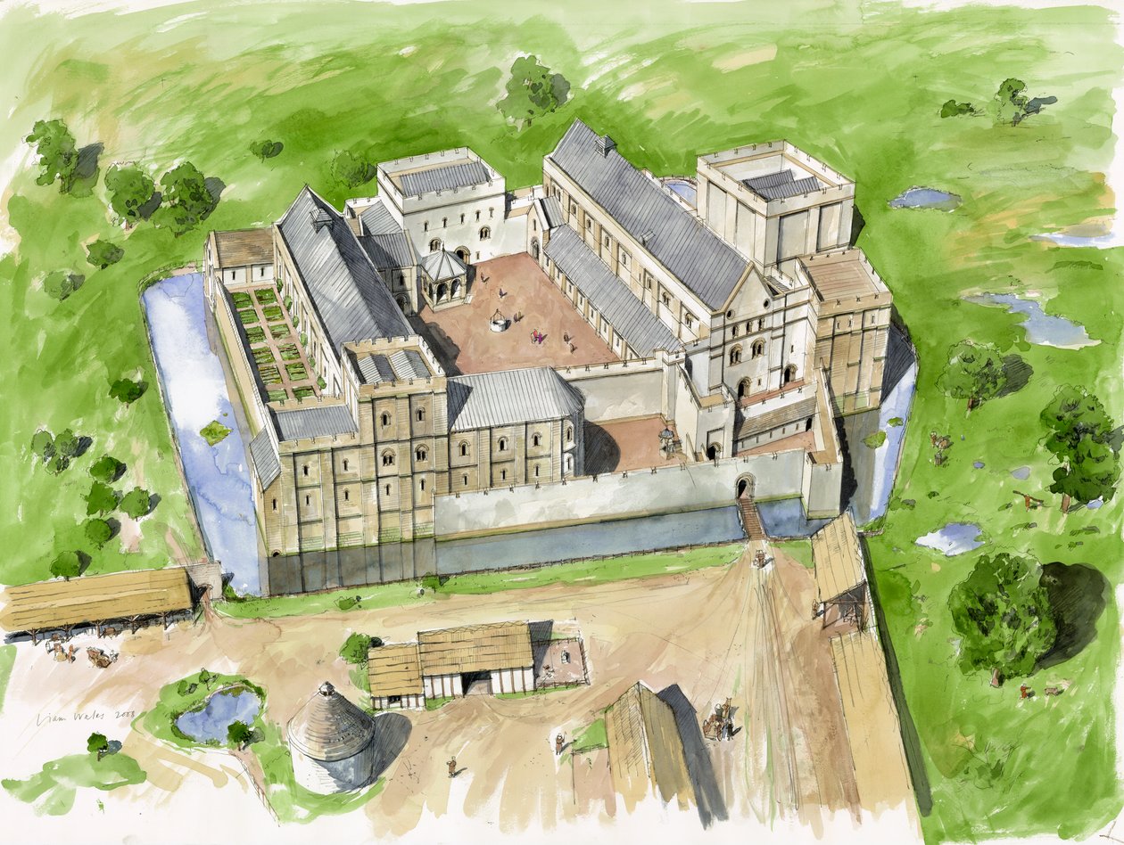 Flygfoto från söder, Wolvesey Castle, Old Bishop