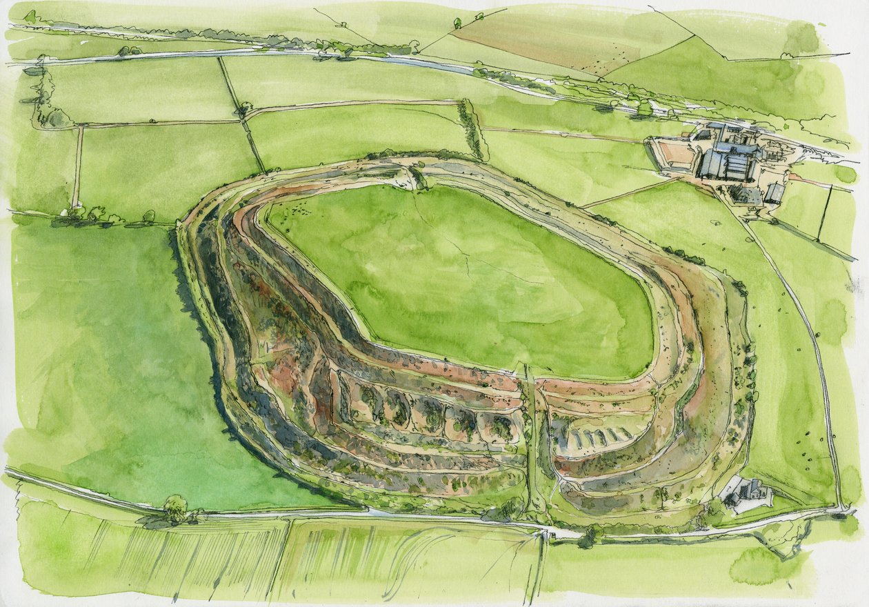 Old Oswestry (akvarell på papper) av Liam Wales