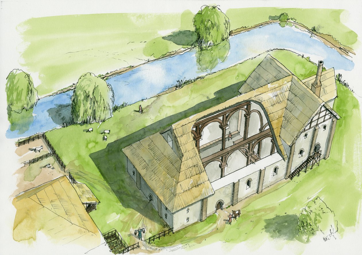 Rekonstruktion av Weeting slott (akvarell på papper) av Liam Wales