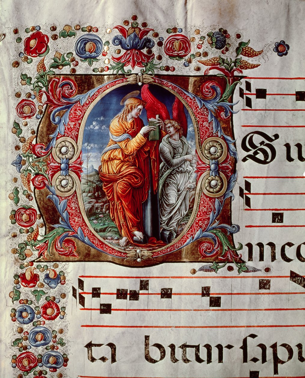 The Annunciation, historik initial O, detalj av en sida från en antifonal, c.1473-79 av Liberale da Verona