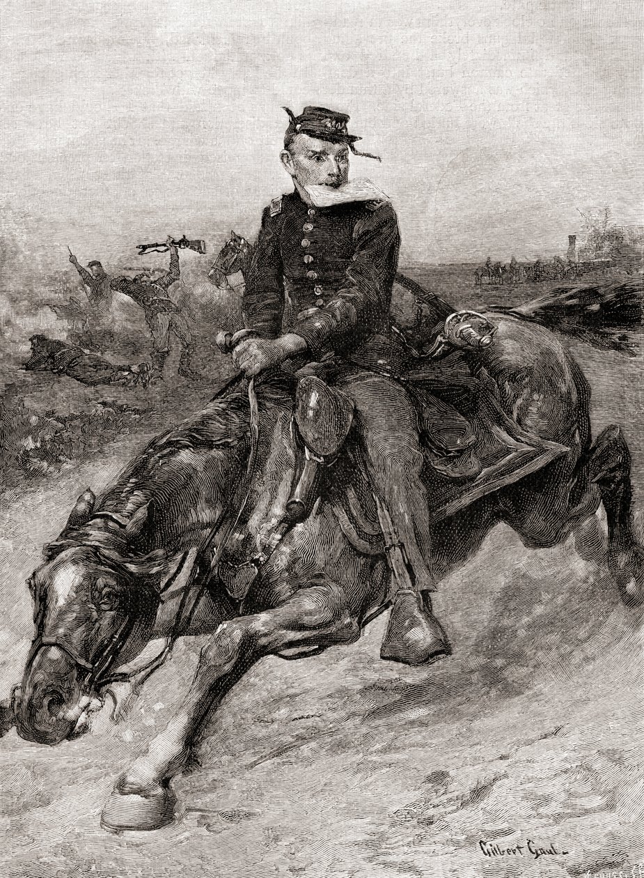 En expeditionsryttare under det amerikanska inbördeskriget, från The Century Magazine, publicerat 1887 (gravyr). av Unbekannt Unbekannt